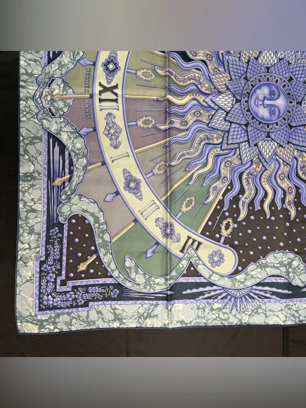 Hermes Silk Scarf Gloria Soli Purple Blue Grey Sun Moon Stars Solar Astrology - Picture 2 of 12